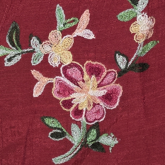 Forgotten Grace Red Cottagecore Boho Embroidered Tunic Top Size Large Button Up - Picture 5 of 5